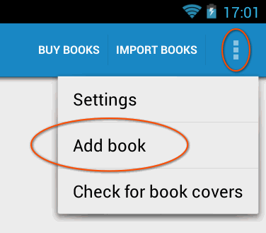 Select Add Book from the Settings Menu